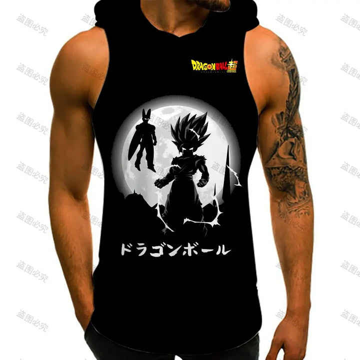 Men Tank Top Dragon Ball Z Mens Muscle Vest With Hood Y2k Clothes Sleeveless Gym Shirt New Trend High Street Bodybuilding 2022