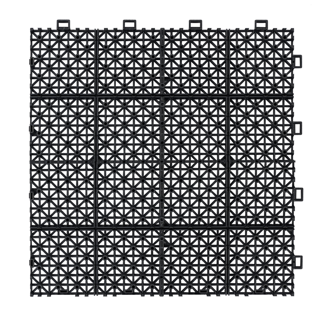 12x12 Inch Black Waterproof Interlocking Snap on Deck Tiles Rose Pattern (Packs of 12)