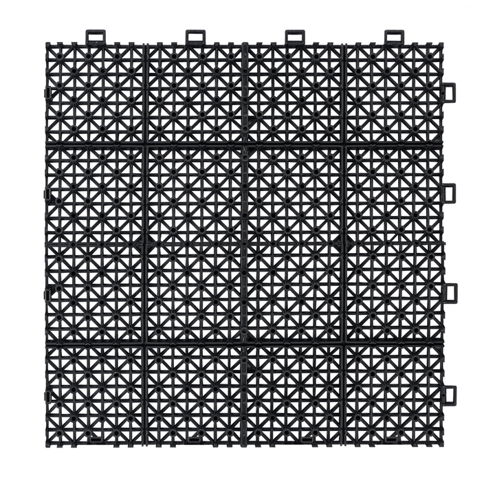 12x12 Inch Black Waterproof Interlocking Snap on Deck Tiles Rose Pattern (Packs of 12)