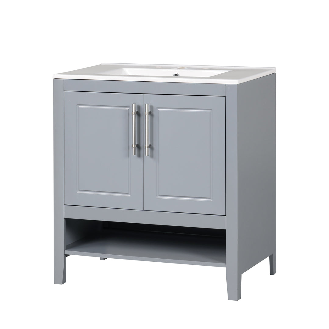 30" Bathroom Vanity with Sink, Multi-functional Bathroom Cabinet with Doors and Drawers, Solid Frame and MDF Board, Grey