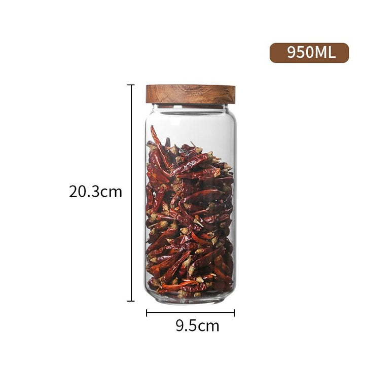 Kitchen Storage Wood Lid Glass Airtight Canister Bottles Jars Food Container Grains Tea Coffee Beans Grains Candy Jar Containers