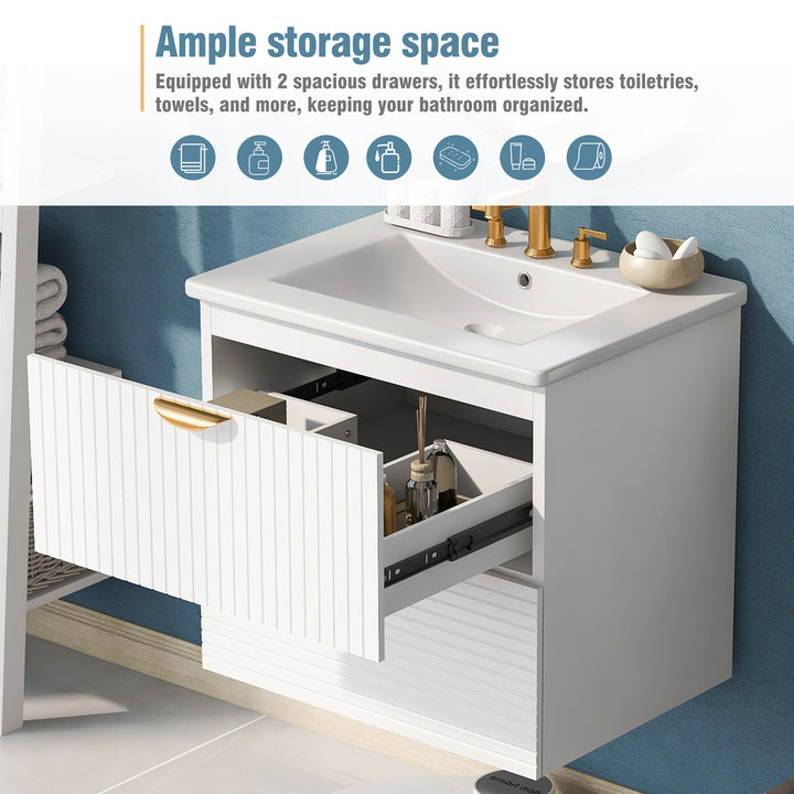 Modern 24-Inch 2 Drawer Wall Mounted Bathroom Cabinets