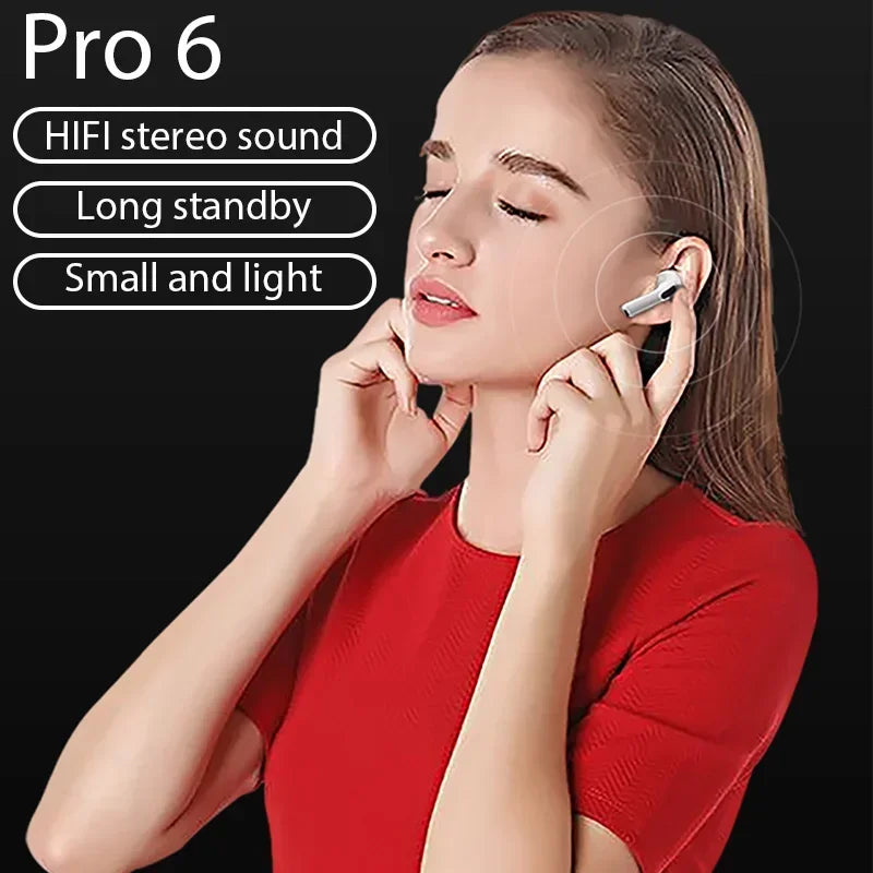 Pro 6 TWS Bluetooth Earphones for iPhone Wireless Bluetooth Headset Noise Cancelling Earbuds with Mic Pro6 Wireless Headphones