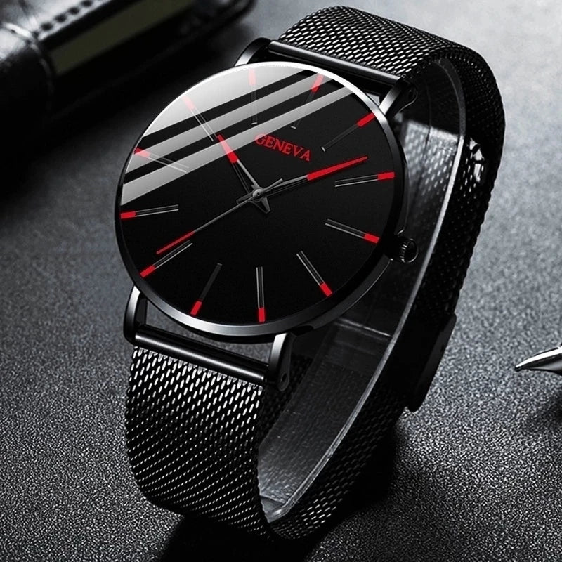 Fashion Ultra-thin Men Business Watches Steel Mesh Band Male's Quartz Watch Relogio Masculino