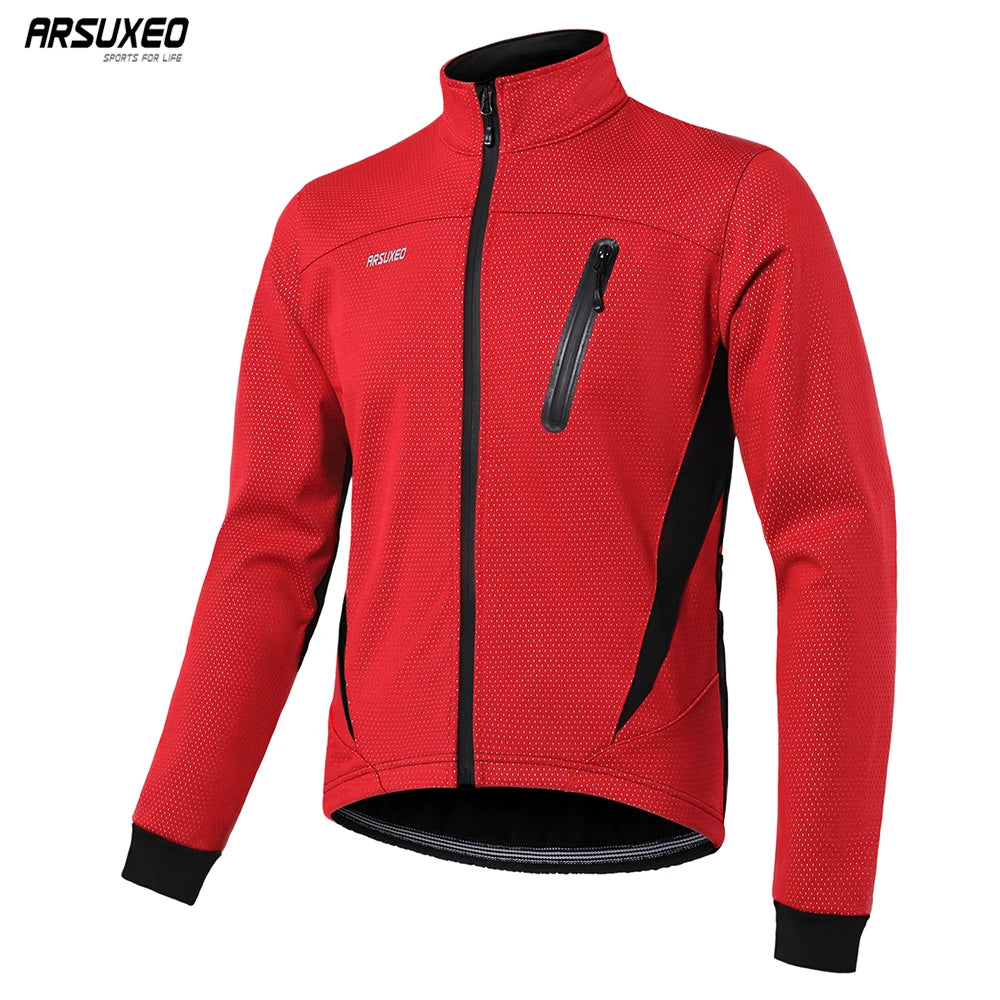 ARSUXEO Men's Thermal Cycling Jacket Winter Warm Up Fleece Bicycle Clothing Windbreak Waterproof Bike Motorcycle Raincoat 16H