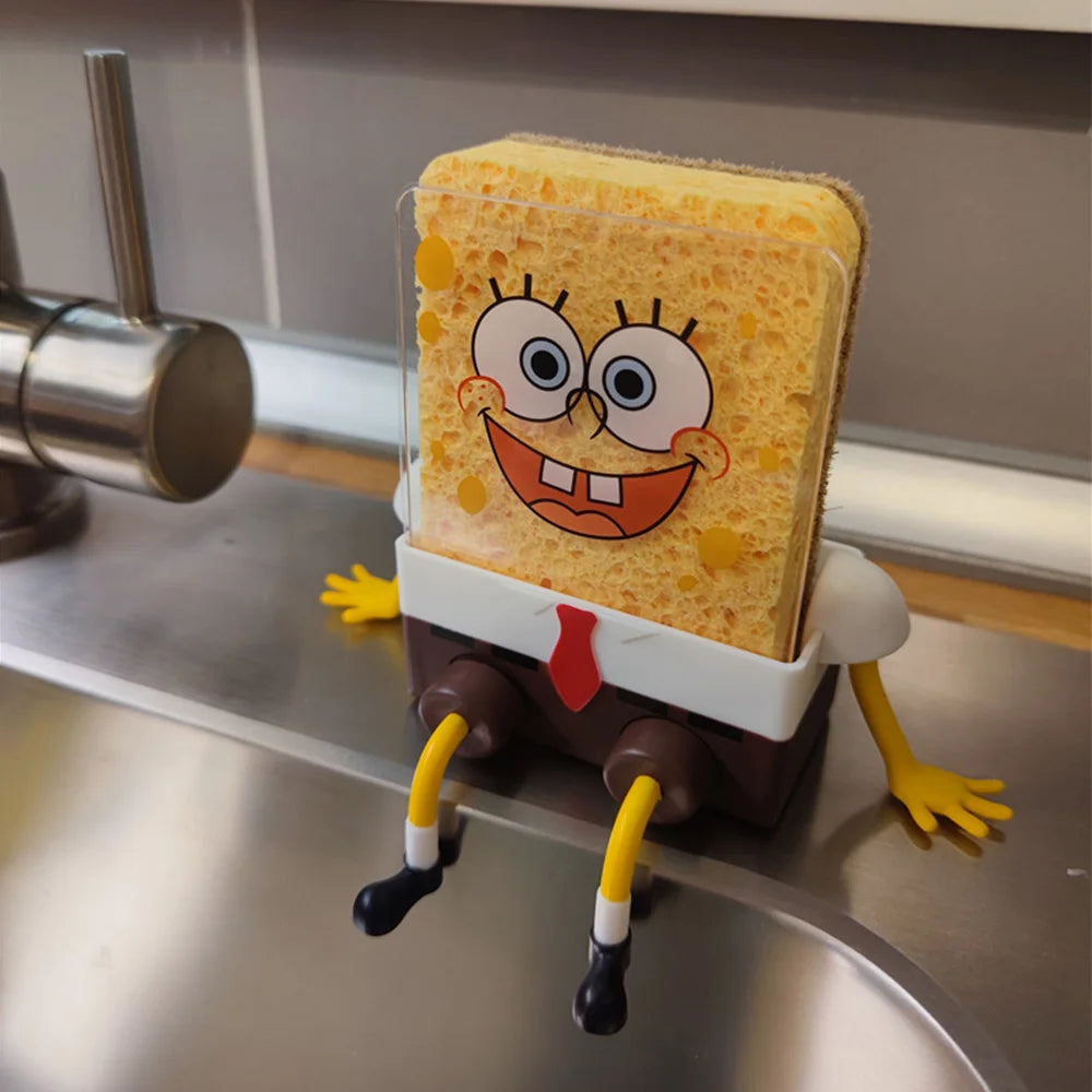 SpongeBob SquarePants Sponge Brush Dish Washing Brush Drain Rack Kitchen Supplies Reusable Cleaning Tool Scrub Scouring Pad Gift