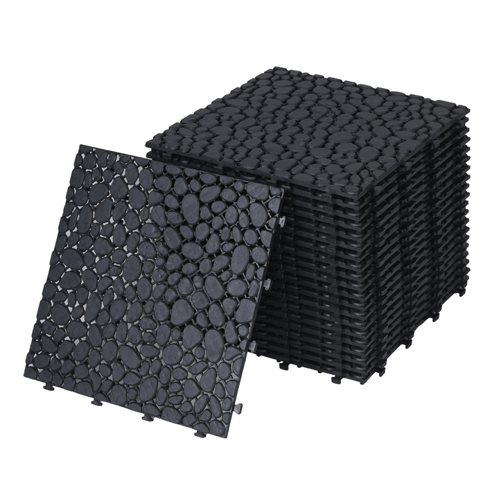 12x12 Inch Black Interlocking Waterproof Snap On Deck Tiles Pebble Pattern (Pack of 12)