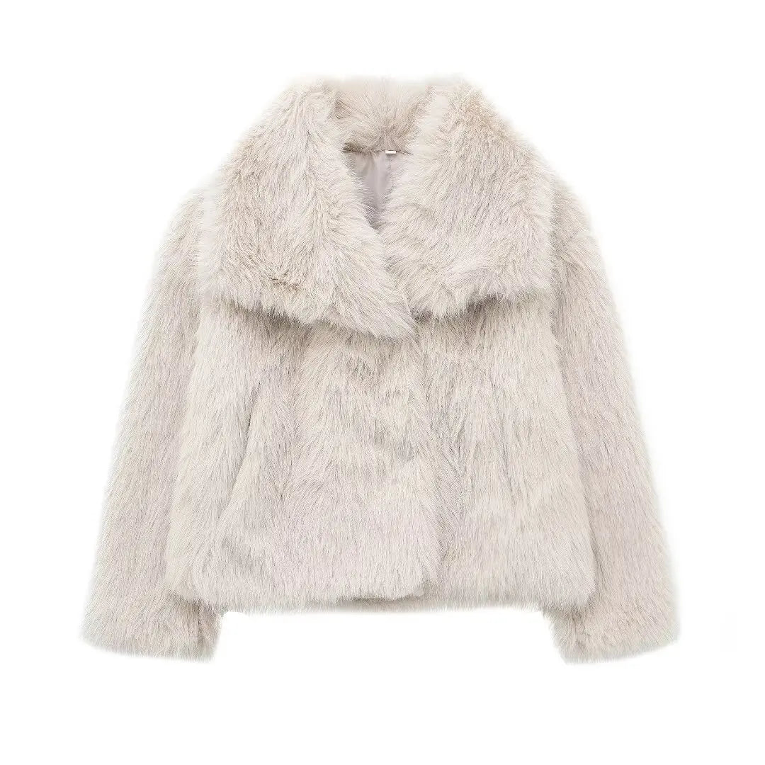 TRAF Woman’s Fashion Cropped Faux Fur Jacket