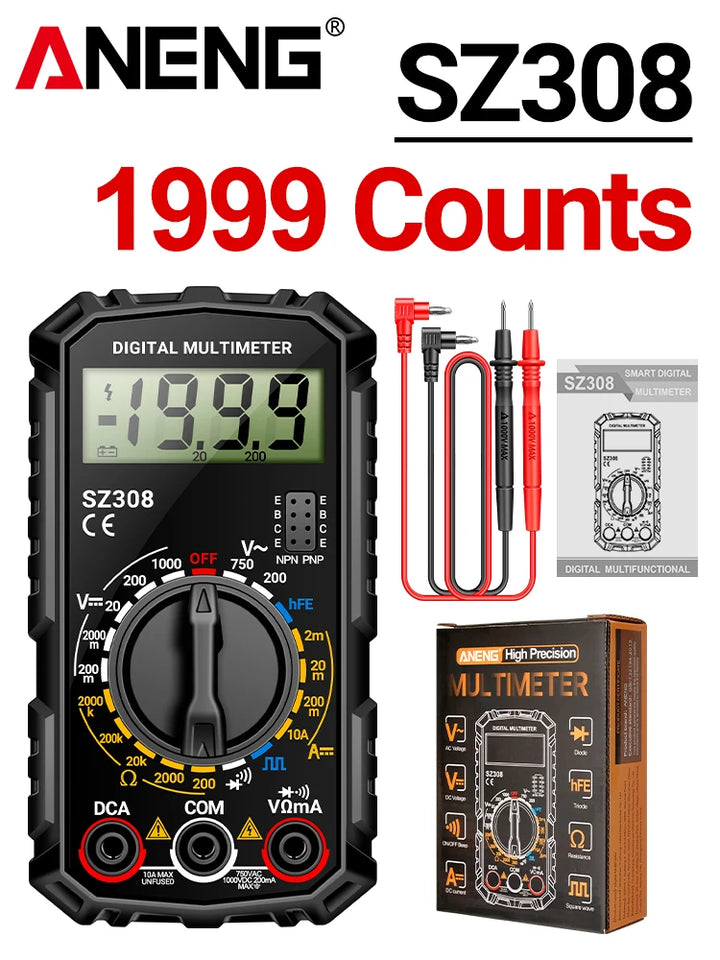 ANENG SZ308 Tester 1999 Counts Multitester HFE Triode Square Wave Multimeter Voltmeter Meter 10A  Current Multimeters Test Tools