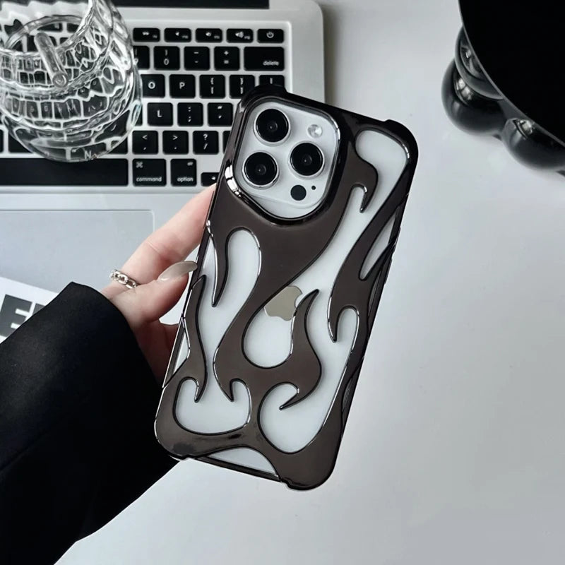 Fashionable Hollow 3D Flame Pattern Mobile Phone Case for iPhone 15 13 12 11 14 Pro max 15 Plus Ultra-Thin