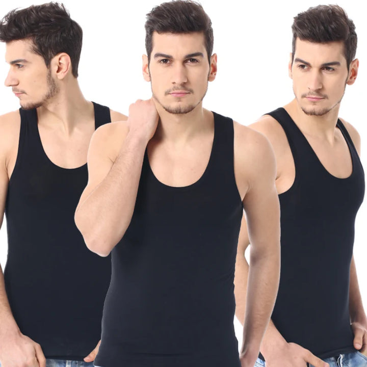 Men's solid color basic cotton narrow shoulder vest fashion casual men's T-shirt sports fitness Joker round neck youth vest