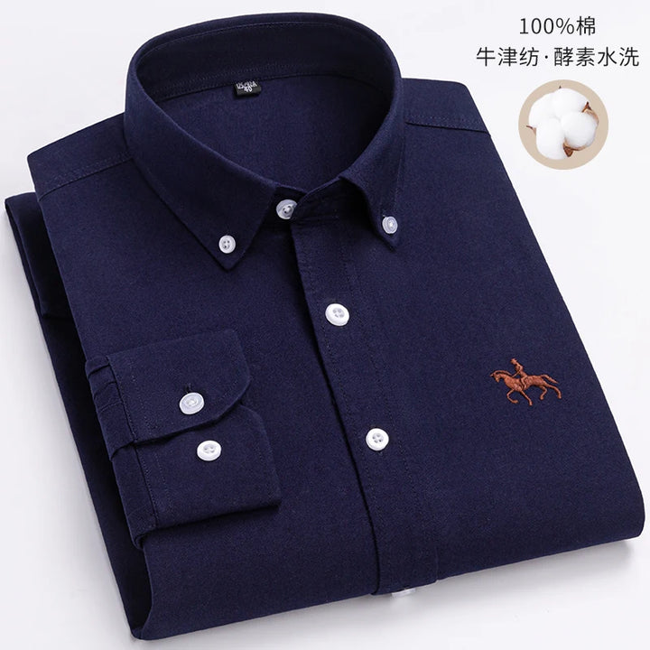 S~6XL Large Size 100% Cotton Oxford Men's Shirt Long Sleeve Soft Formal Business Office Fashion Casual Quality Men's Clothing