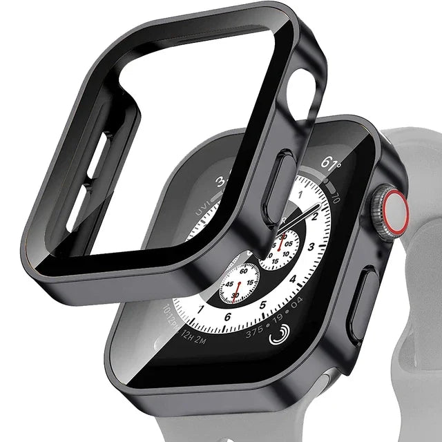 Tempered Glass+Case For Apple Watch band ultra2 44 mm 40mm PC Edge Screen Protector cover iWatch series 9 8 7 6 5 4 se 41mm 45mm