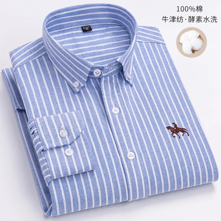 S~6XL Large Size 100% Cotton Oxford Men's Shirt Long Sleeve Soft Formal Business Office Fashion Casual Quality Men's Clothing