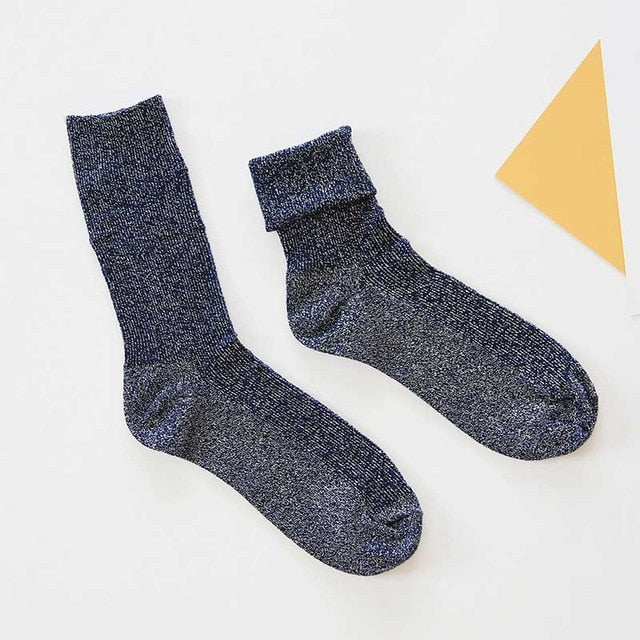 Woman’s Winter Metallic Cotton Socks