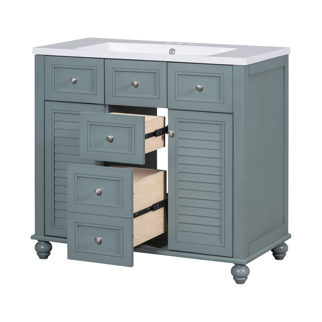 36 "bathroom makeup cabinet with resin sink combination and 2 drawers, with soft closing door, blue color