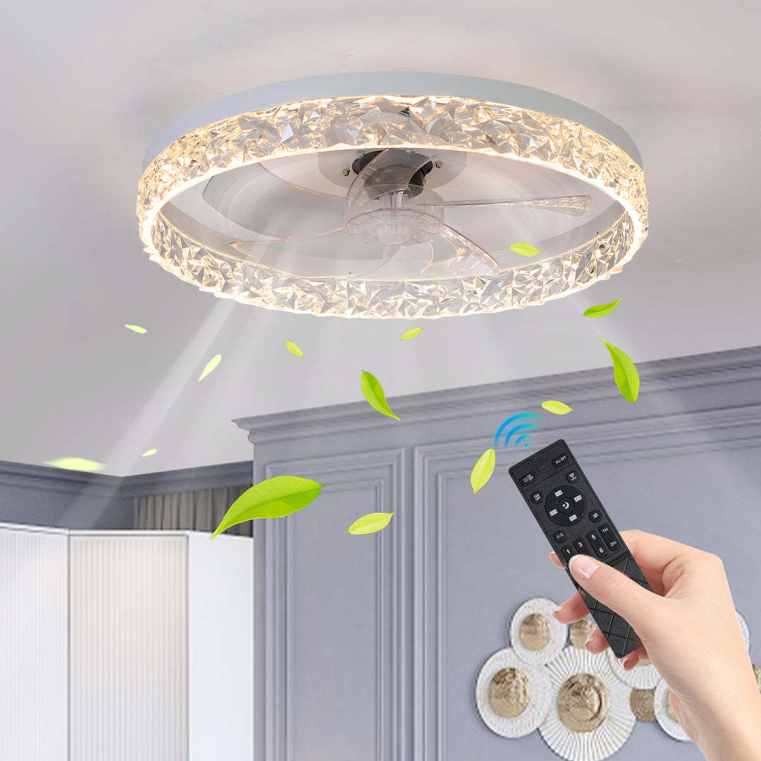 Modern acrylic ceiling fan light with remote control, dimmable LED pendant light, 6-speed adjustable, silent motor