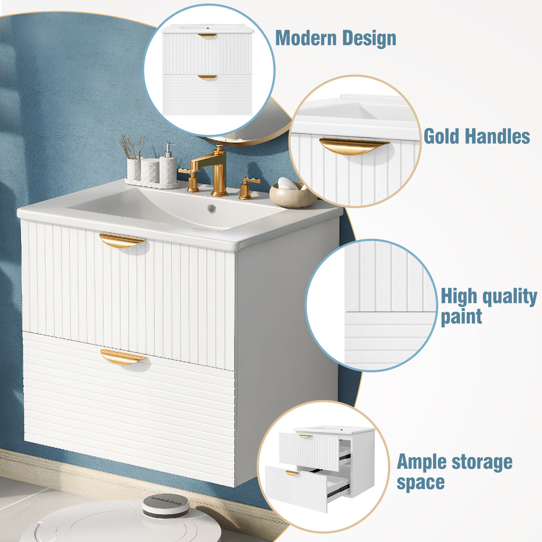 Modern 24-Inch 2 Drawer Wall Mounted Bathroom Cabinets