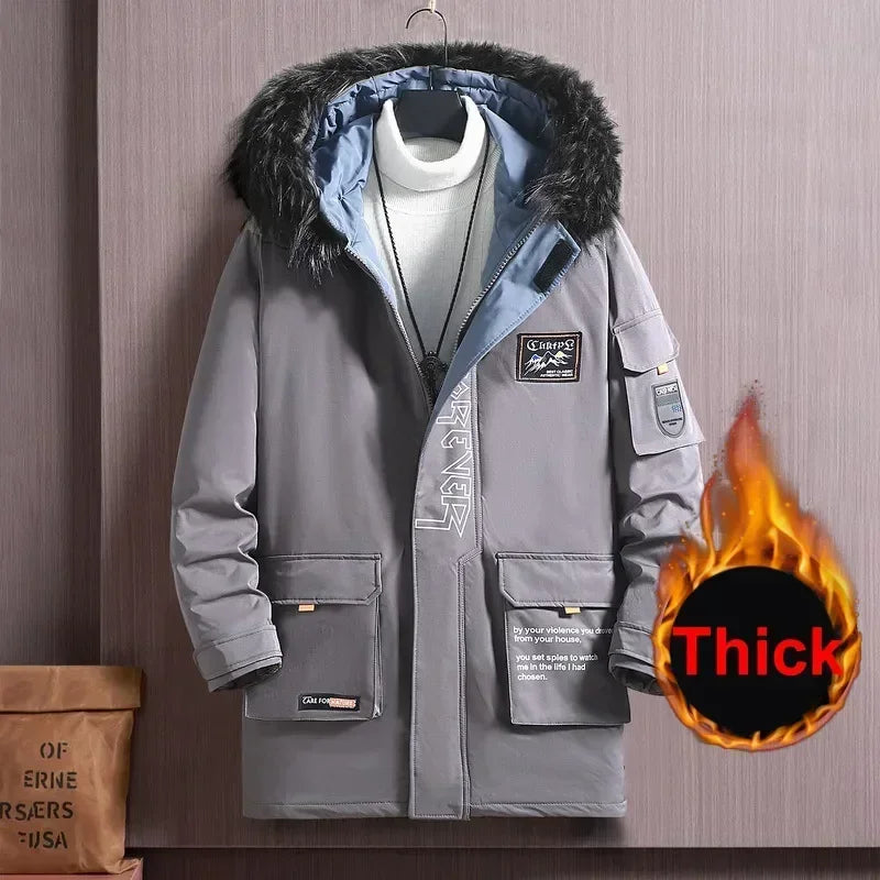 Big Size Clothing Men Winter Jacket Hooded Fleece Warm Long Padding Parkas Male Fur Collar Coat 150kg Extral Plus Outerwear 12XL