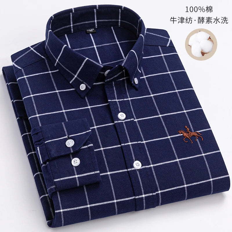 S~6XL Large Size 100% Cotton Oxford Men's Shirt Long Sleeve Soft Formal Business Office Fashion Casual Quality Men's Clothing