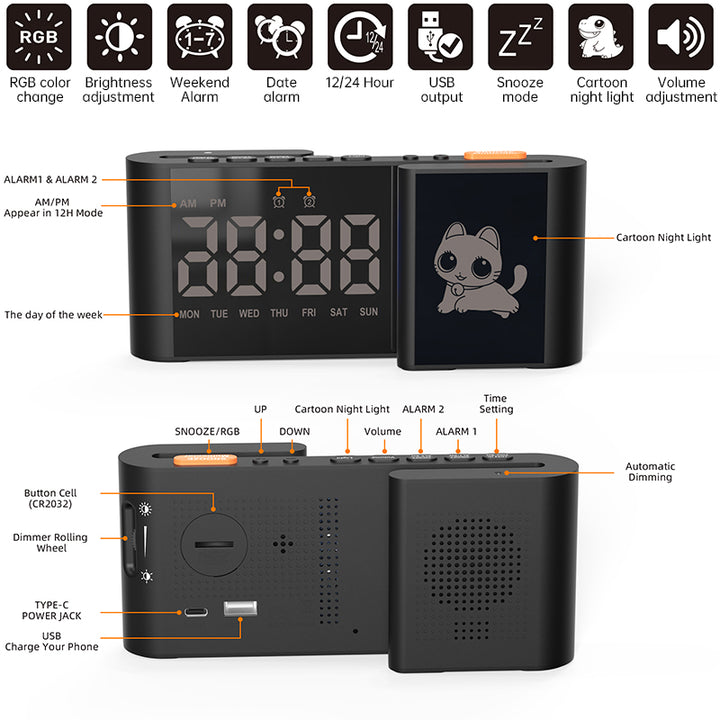 S-shaped Dual-Screen RGB Alarm Clock