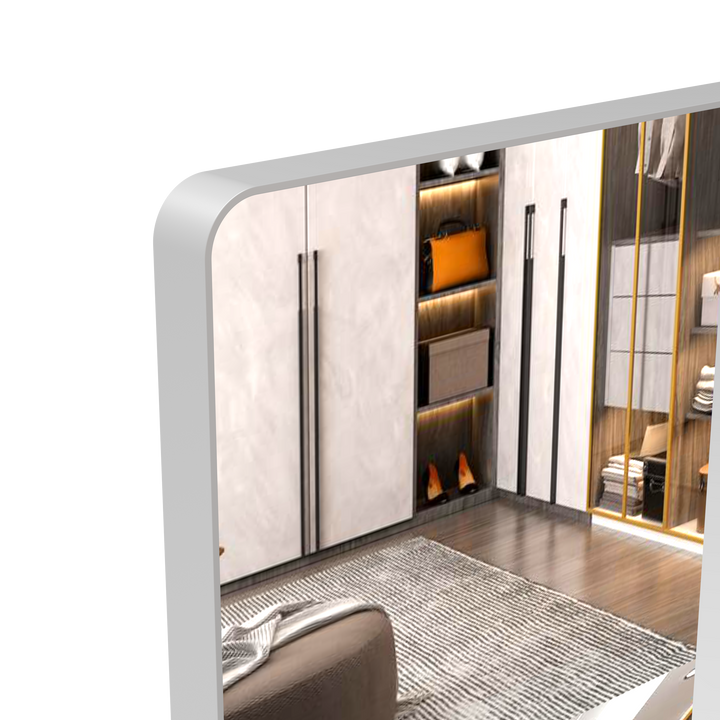 Large bathroom mirror with movable tray wall mounted mirror, vertically and horizontally suspended aluminum frame wall mounted m