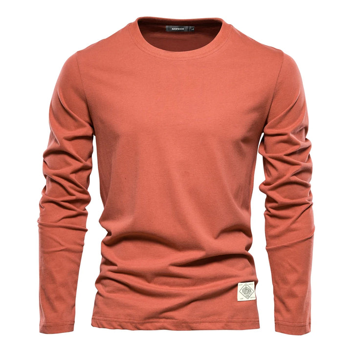 Men‘s T-shirts 100% Cotton Long Sleeve Casual Tops Solid Color High Quality Backing T-Shirt Spring Autumn Classic Men Clothing