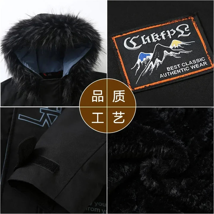 Big Size Clothing Men Winter Jacket Hooded Fleece Warm Long Padding Parkas Male Fur Collar Coat 150kg Extral Plus Outerwear 12XL