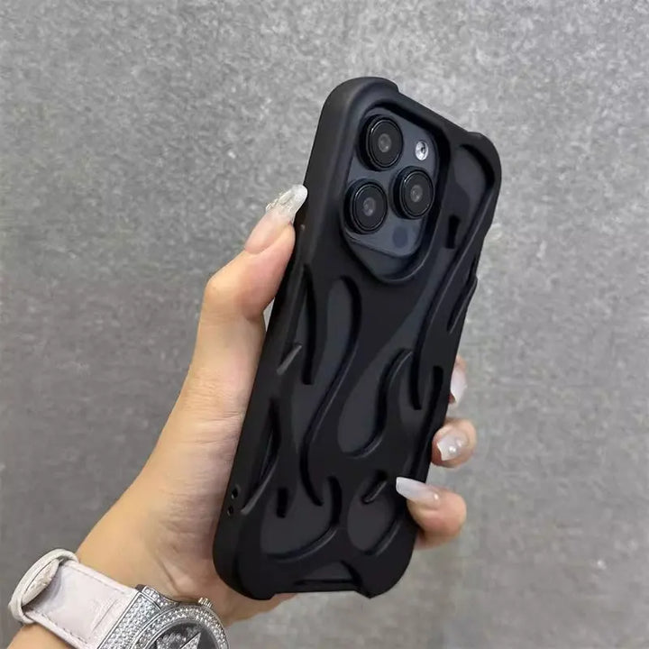 Fashionable Hollow 3D Flame Pattern Mobile Phone Case for iPhone 15 13 12 11 14 Pro max 15 Plus Ultra-Thin