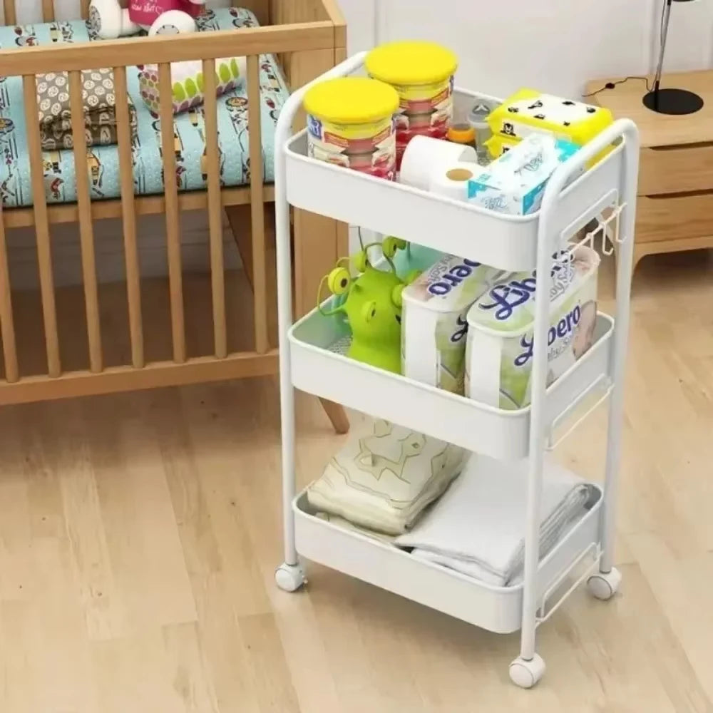 Storage Rack Trolley Mobile Multi-layer Multi-functional Household Snack Storage Rack with Wheel for Kitchen Living Room