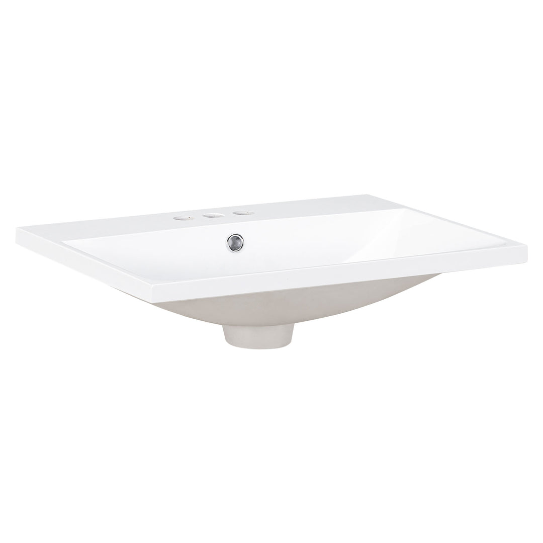 24 Inch Bathroom Vanity Ceramic White Basin Sink With 3 4in Faucet Holes