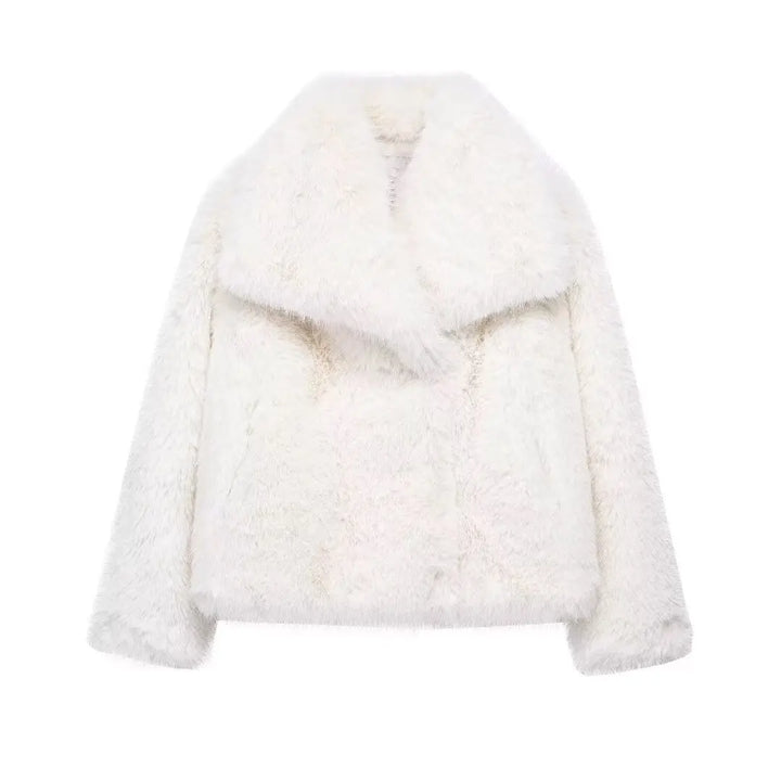 TRAF Woman’s Fashion Cropped Faux Fur Jacket