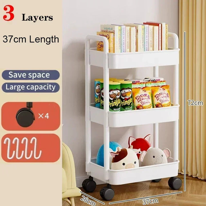 Storage Rack Trolley Mobile Multi-layer Multi-functional Household Snack Storage Rack with Wheel for Kitchen Living Room