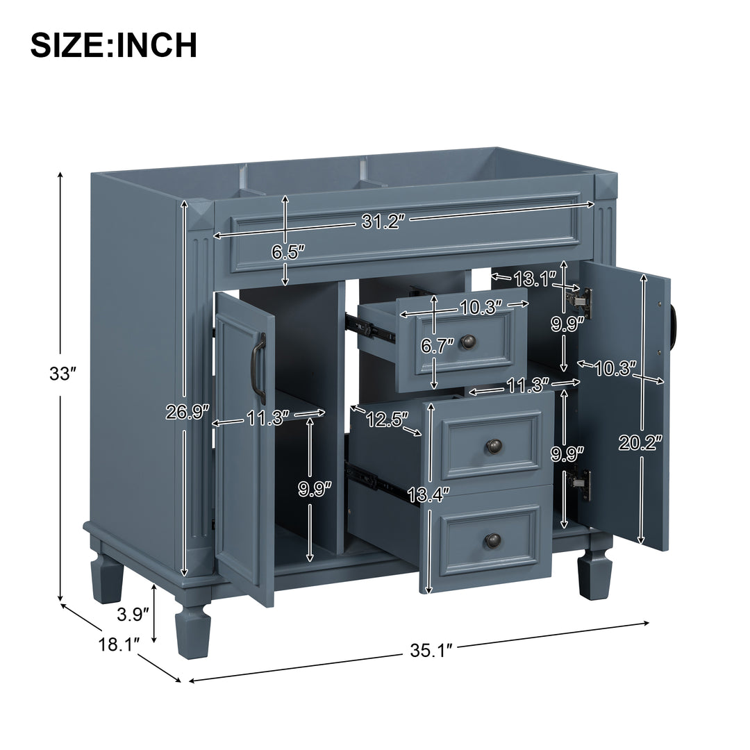 36'' Bathroom Vanity without Top Sink Cabinet only Modern Bathroom Storage Cabinet with 2 Soft Closing Doors and 2 Drawers