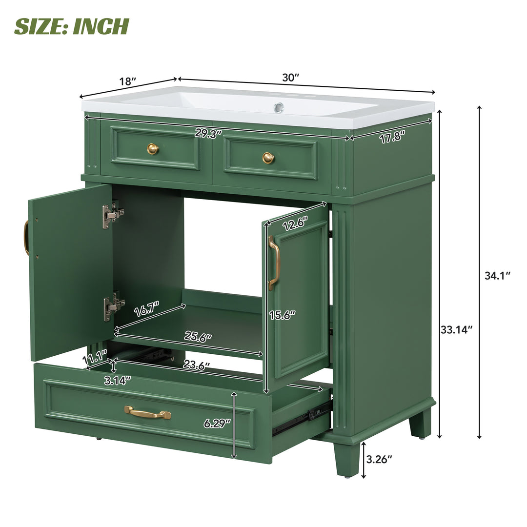 30 inch uncovered bathroom vanity with soft closed door, limited to solid wood frame bathroom storage cabinet green