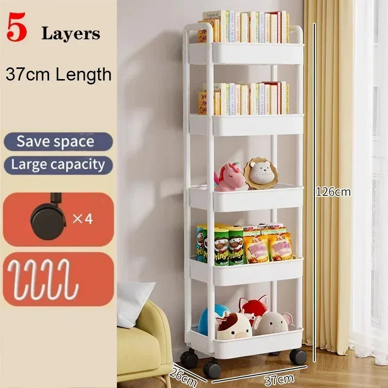 Storage Rack Trolley Mobile Multi-layer Multi-functional Household Snack Storage Rack with Wheel for Kitchen Living Room