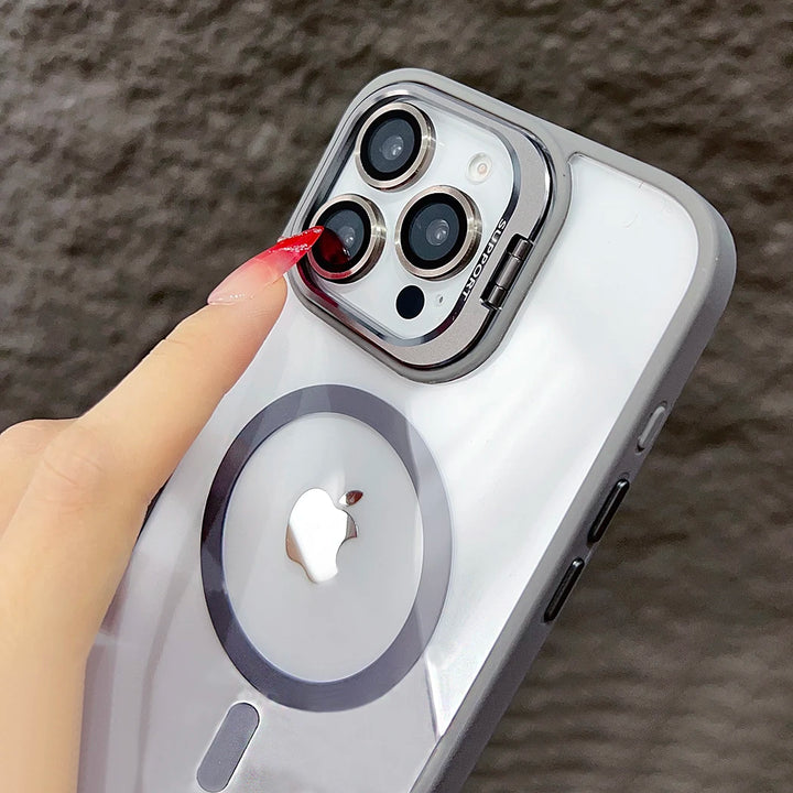 Luxury Magnetic Shockproof Phone Case For iPhone 15 16 14 13 12 11 Pro Max For Magsafe Funda Stand Glass Lens Protector Cover