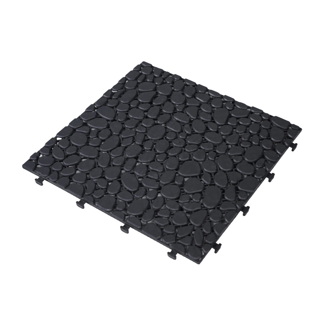 12x12 Inch Black Interlocking Waterproof Snap On Deck Tiles Pebble Pattern (Pack of 12)