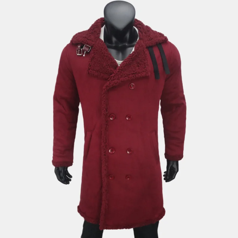 Winter Men's Long Trench Fleece Coat Suede Faux Fur Coats Men Double Breasted Clothing Male Warmth Cold Protection Jacket S-5XL