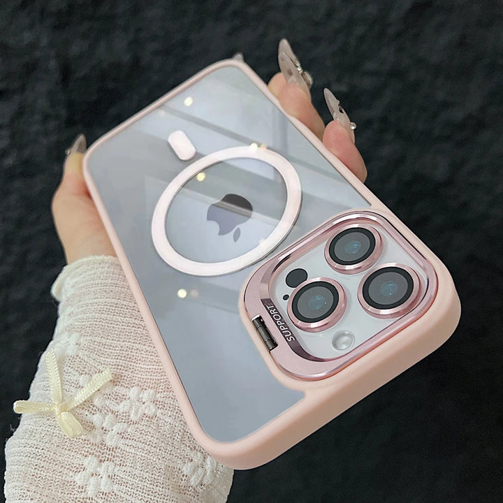 Luxury Magnetic Shockproof Phone Case For iPhone 15 16 14 13 12 11 Pro Max For Magsafe Funda Stand Glass Lens Protector Cover