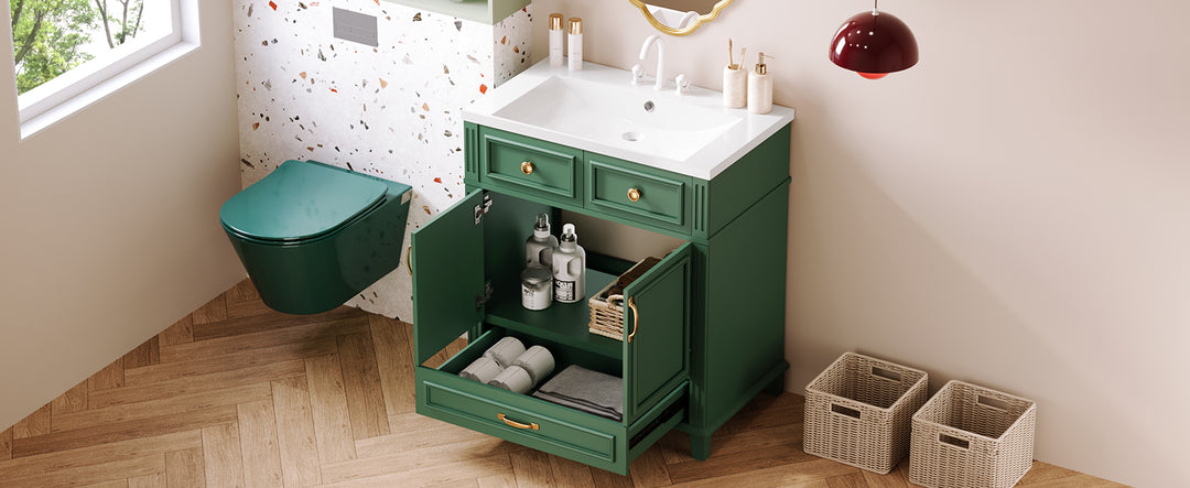 30 inch uncovered bathroom vanity with soft closed door, limited to solid wood frame bathroom storage cabinet green