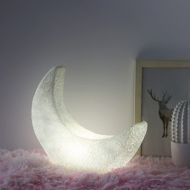 Internet celebrity ins moon night light warm atmosphere decorative ornaments resin moon table lamp simple bedroom bedside lamp