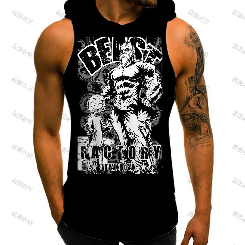 Super Saiyan Dragon Ball Z Sleeveless Shirts Vest With Hood New High Street Men Tank Top Anime Goku Sleeveless Gym Shirt 2022