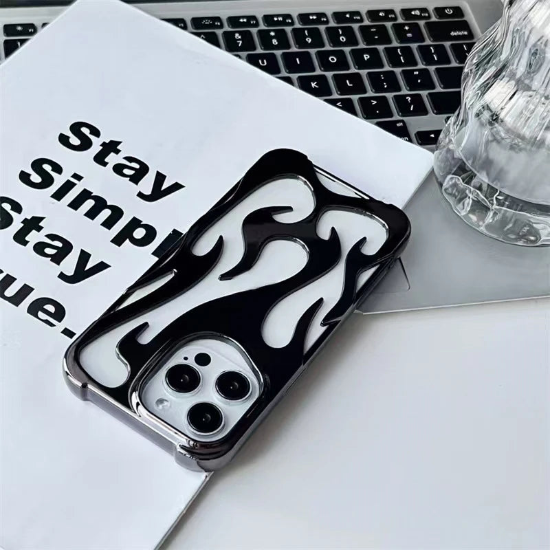 Fashionable Hollow 3D Flame Pattern Mobile Phone Case for iPhone 15 13 12 11 14 Pro max 15 Plus Ultra-Thin