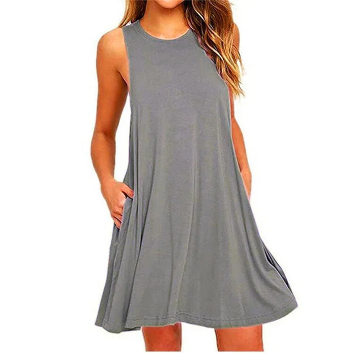 Women's Dress Summer Casual T Shirt Dresses Beach Cover up Plain Pleated Tank Pockets Dress