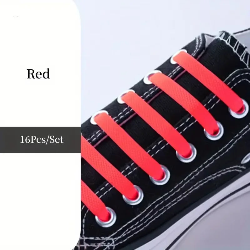 16pcs/pack Elastic No-Tie Silicone Shoelaces - Convenient, Stretchy and Flexible Laces for Sneakers Casual Shoes and Sports Shoe