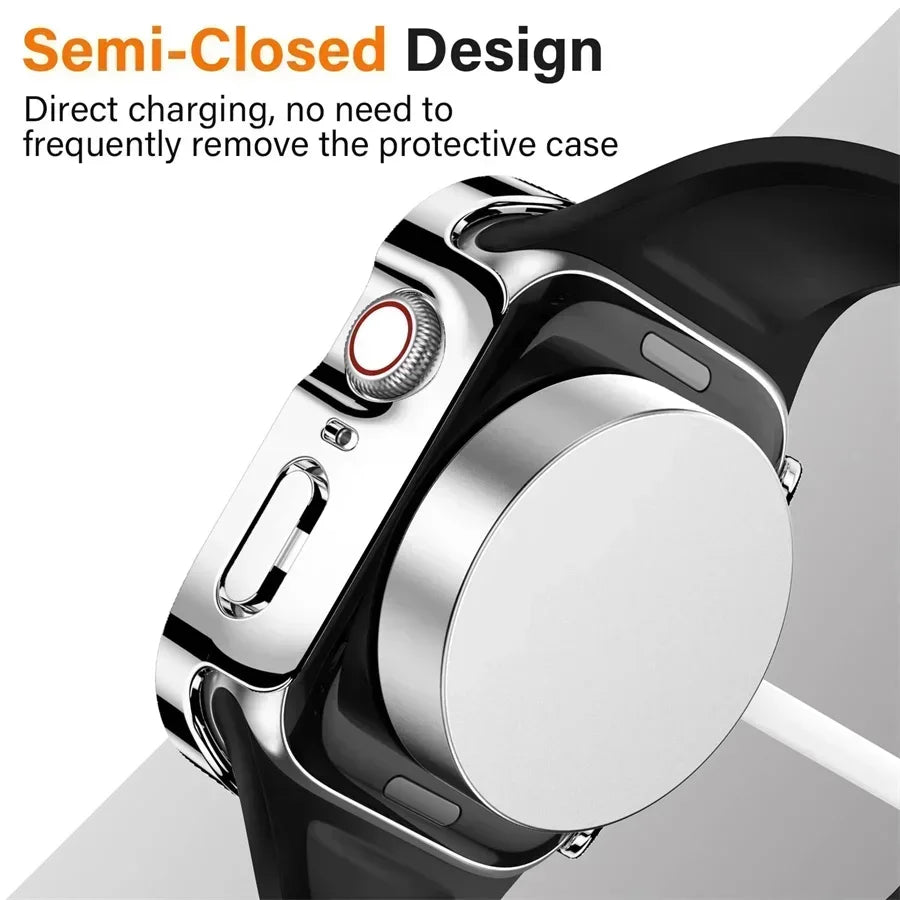 Glass+cover For Apple Watch case series 9 8 7 6 5 4 se 44mm 40m 41mm 45mm Straight Edge Screen Protector apple watch accessories