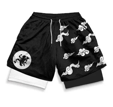 Anime Gym Shorts Men Women Naruto One Piece Nika Luffy 3D Print 2 In 1 Quick Dry Breathable Sports Training Compression Shorts