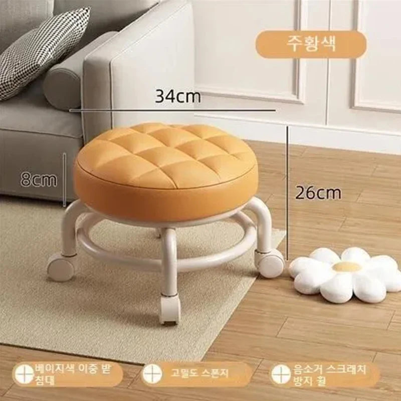 Household Universal Wheel Small Stool Pulley Chair 360 Degree Rotating Children Low Stool Round Chair Living Room Sofa Stool