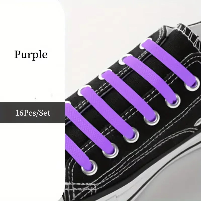 16pcs/pack Elastic No-Tie Silicone Shoelaces - Convenient, Stretchy and Flexible Laces for Sneakers Casual Shoes and Sports Shoe